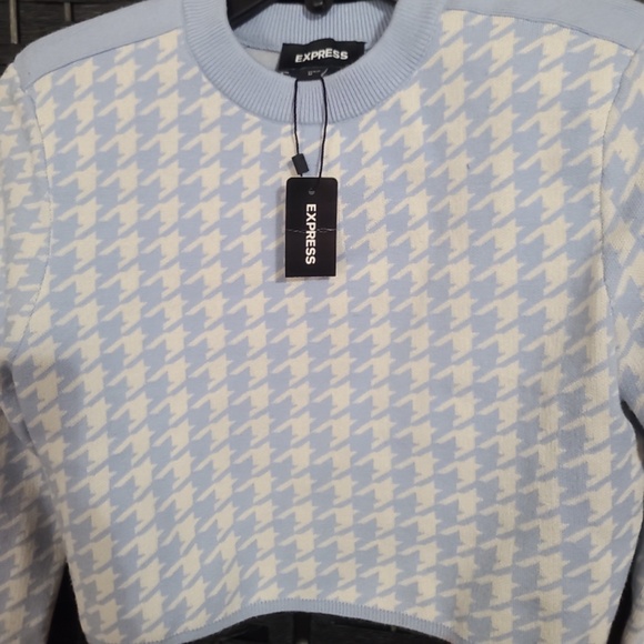 Express Houndstooth Strong Shoulder Cropped Sweater size M NWT - Picture 3 of 4